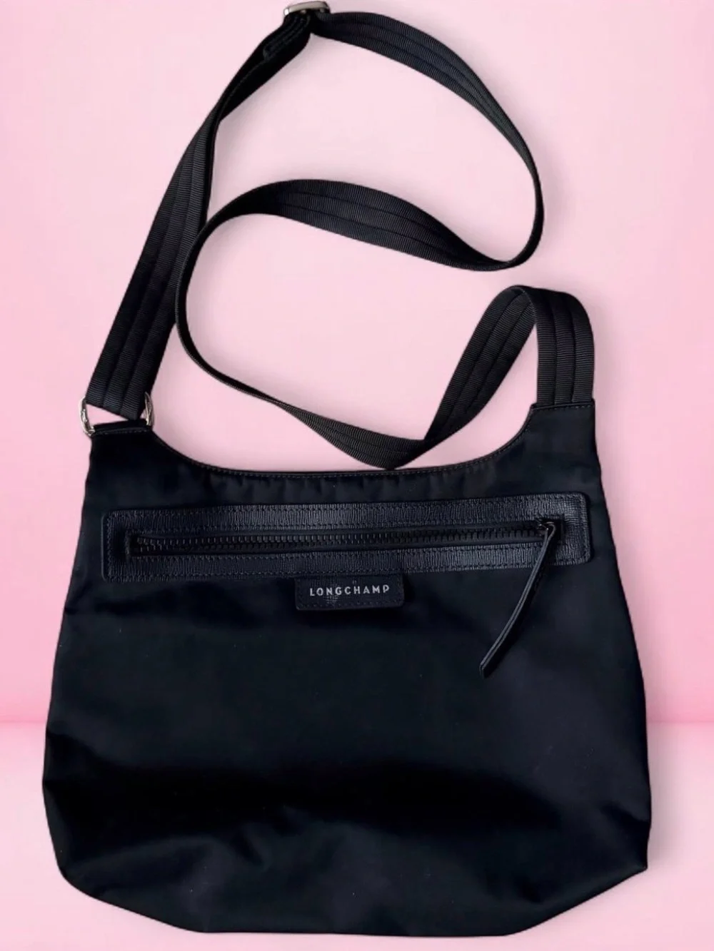 Longchamp Black Nylon Crossbody with Logo Tag